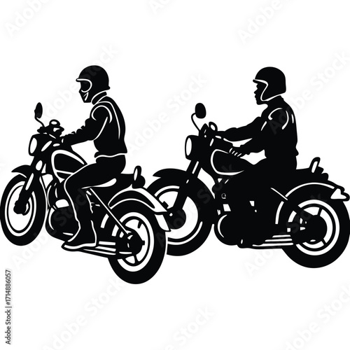 Collection of diverse motorcycle rider silhouettes in dynamic poses perfect for graphic design projects