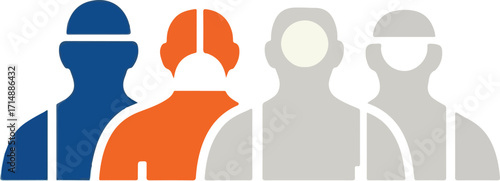 Stylized Icons of Industrial Workers and Professionals in a Group
