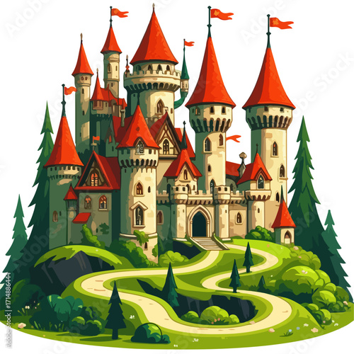 Vector illustration flat design of a magical castle
