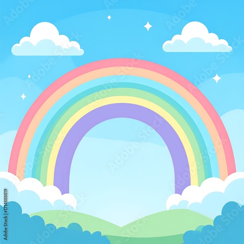 Pastel rainbow over hills