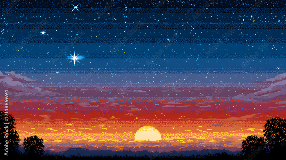 Naklejka premium 픽셀 아트 일출 풍경