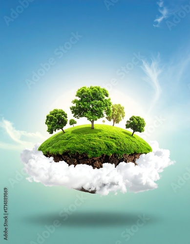 Floating island with lush trees