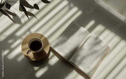 Cozy Reading Corner With a Book and Coffee in Soft Sunlight