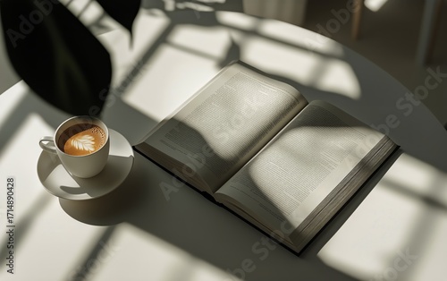 Cozy Reading Corner With a Book and Coffee in Soft Sunlight.