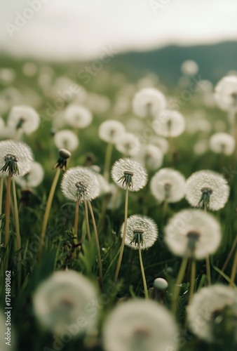 Sunlight Filters Through a Field of Dandelions on a Calm Afternoon in Nature.