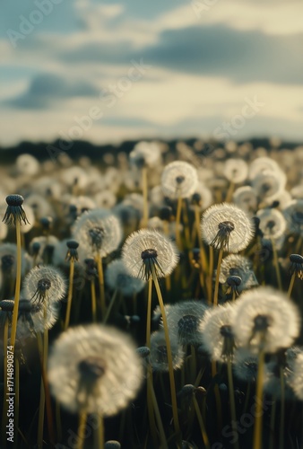 Sunlight Filters Through a Field of Dandelions on a Calm Afternoon in Nature
