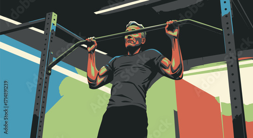 Man Performing Pull-Ups A Vector Illustration of Fitness and Strength Training