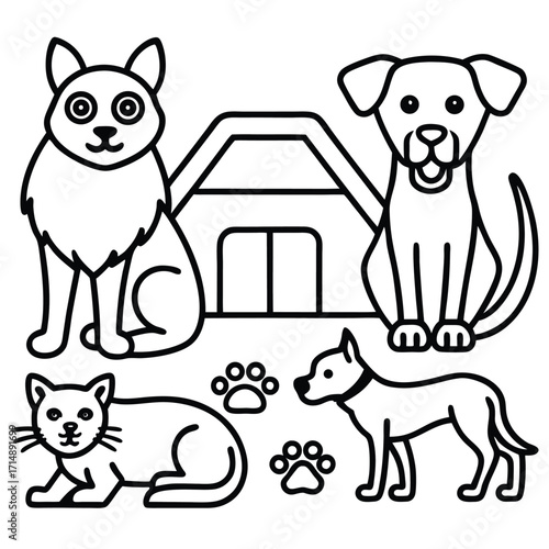 Charming collection of diverse domestic animals and pets perfect for pet shop branding and design