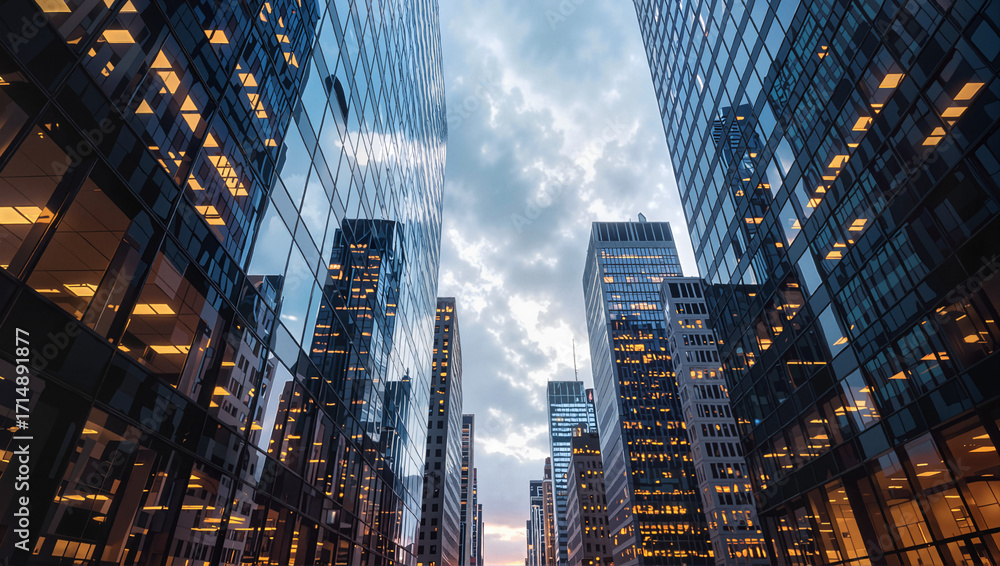 Obraz premium Street view of skyscrapers with modern architecture