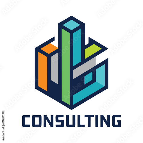Modern abstract geometric logo design for a professional consulting firm with bold colors and clean lines