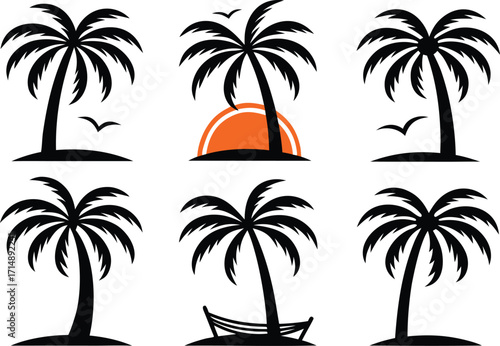 Tropical Palm Tree Silhouette Artwork. Classic Palm Tree Silhouette Design Concept. Simple Palm Tree Silhouette Clip Art. Decorative Palm Tree Silhouette Illustration. Palm Tree Silhouette for Summer