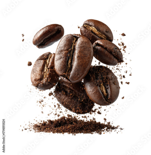 Coffee beans falling food PNG, isolated on transparent background