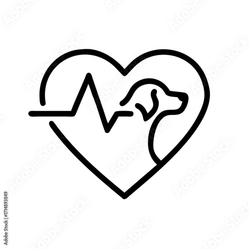 Dog silhouette inside heart with heartbeat line illustration  