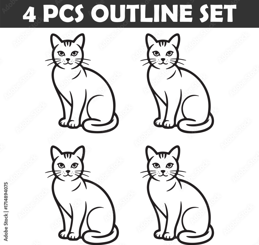 Fototapeta premium Set of Cat Outline vector illustration isolated On Transparent Background