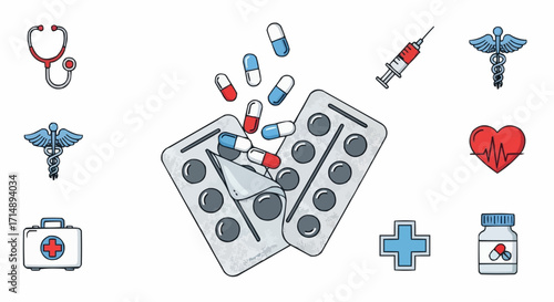 Medicine and pharmacy medical healthcare icons and pills vector design for pharmaceutical and healthcare industry promotion use vector
