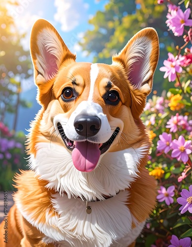 Portrait of a happy dog in a garden