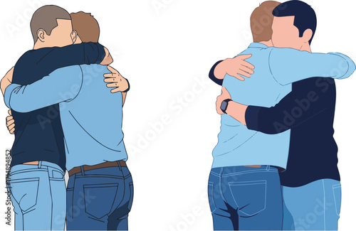 Vector Illustration of Men Embracing, Depicting Friendship and Support