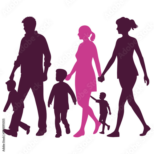 Diverse family walking together in silhouette representing unity and connection