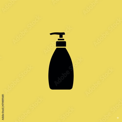 Black silhouette of a soap dispenser on a yellow background, simple design