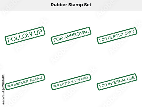 Green Grunge Stamp Set with Texts; Follow Up, Approval, Deposit Only, Internal Use