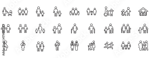 Family icon set — parents, children, love, relationship, togetherness, care