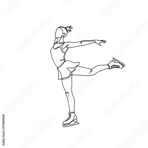 Female figure skater performing a graceful pose on ice  