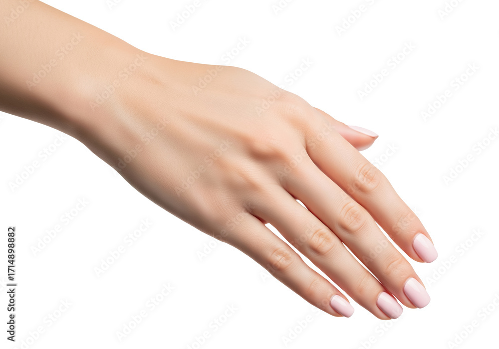 Fototapeta premium A View of a woman Hand with Pink Manicured Nails Reaching Out to the Side