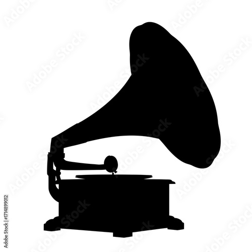 Vintage gramophone silhouette isolated on white background
