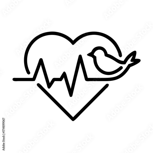 Heartbeat line with bird silhouette representing health and vitality  