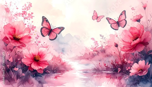 Delicate Blossom Rhapsody with Fluttery Butterflies