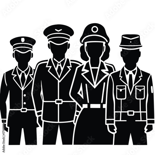 Collection of police and army soldier silhouettes for security and law enforcement designs
