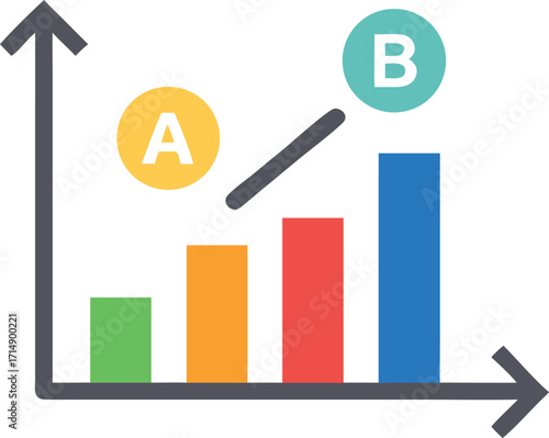 Vector art of bar chart showing growth with labels a and b, representing data analysis and comparison

