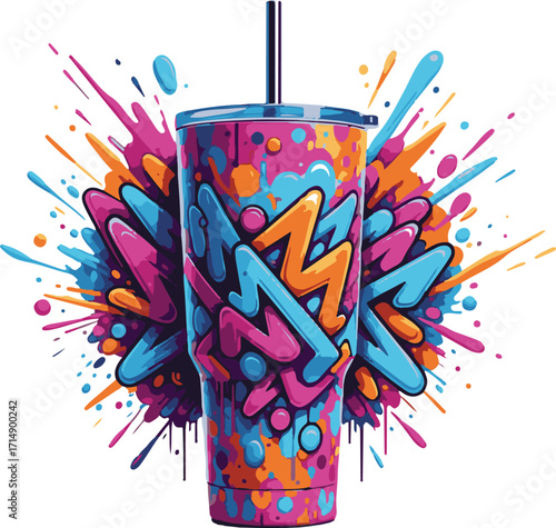 Vibrant Graffiti-Style Drink Tumbler Design