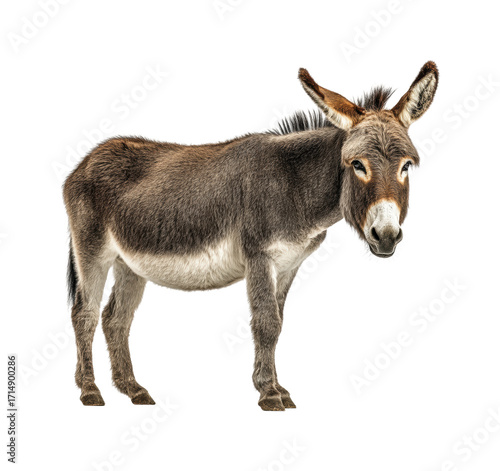 Playful donkey portrait in animal PNG, isolated on transparent background