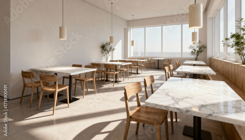 Modern Minimalist Restaurant Interior with White