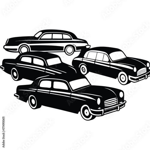 Collection of diverse classic car silhouettes for automotive design projects