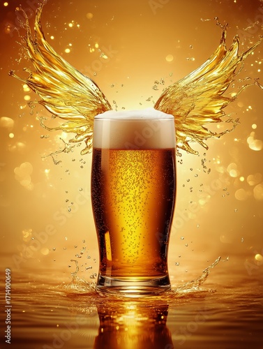 Golden Beer With Splashes Creates a Dramatic Effect Against a Warm Background.