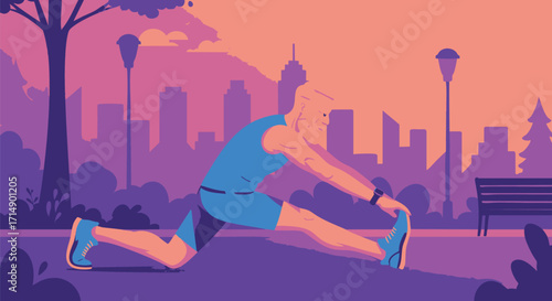 Stretching at Sunset A Runner's Silhouette in the City Park