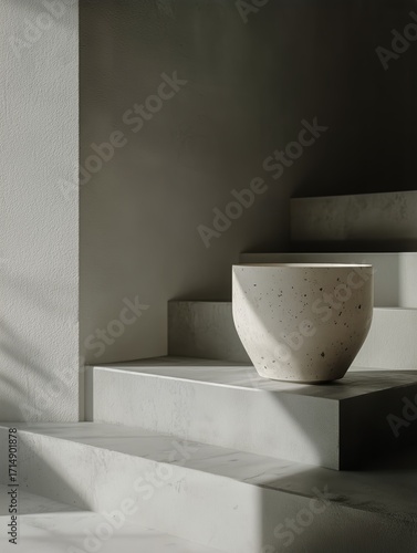 Unique Concrete Planter Displayed on a Minimalistic Shelf in a Sunlit Corner.