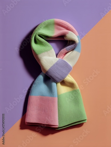 Soft and Cozy Knitted Scarf Wrapped With Care in Pastel Colors on a Colorful ...