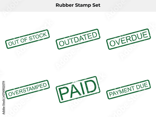 Green Rubber Stamps Set with Grunge Effect Out of Stock, Paid, Overdue