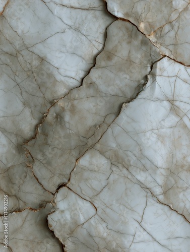 Unique Patterns in Cracked White Stone With Gray and Brown Veins in Natural L...