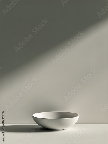 Minimalist White Bowl on a Flat Surface With Natural Light Casting a Shadow