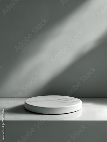Minimalist Display of a Round Marble Piece on a Gray Surface With Soft Lighting