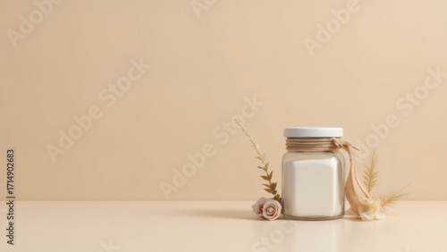 Wallpaper Mural Rustic jar of milk with wheat on beige background, simple & elegant. Torontodigital.ca