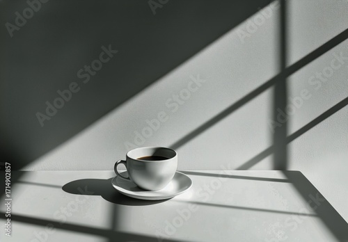 Morning Coffee With Shadows on a Table and a Book Nearby.