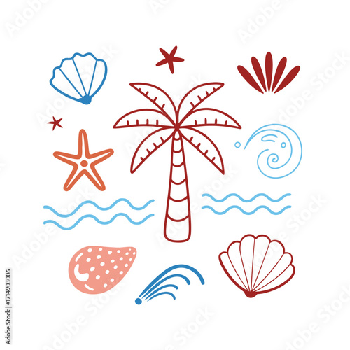 palm tree, seashells, starfish, sand, tropical, summer, beach, ocean, coastline, summer vibes, vacation, tropical decor, sea elements, nature, island, marine, sun, travel, sandy beach, ocean life, sum