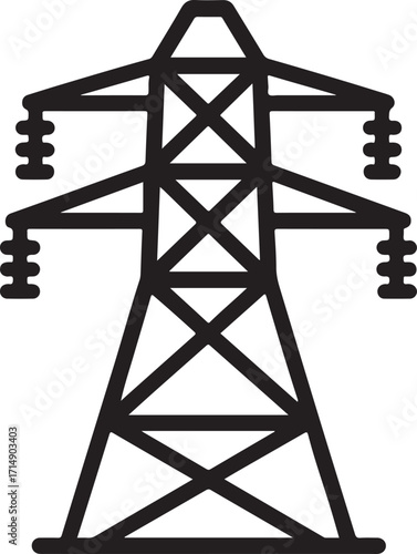 Black outline icon of an electricity pylon on a white background tower power