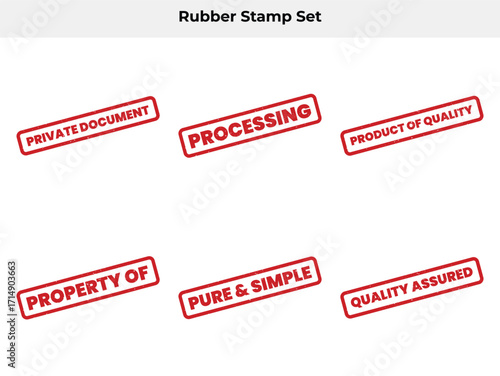 Grunge Red Rubber Stamps Set Private Document, Processing, Quality, Property