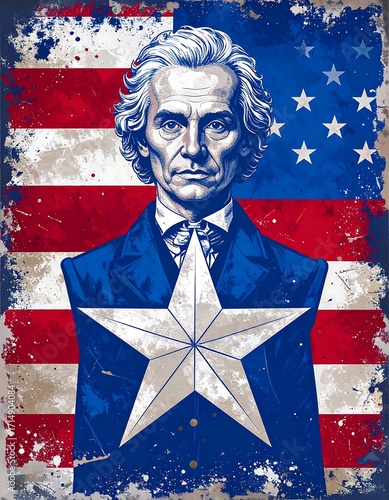 Portrait of a man, American flag background